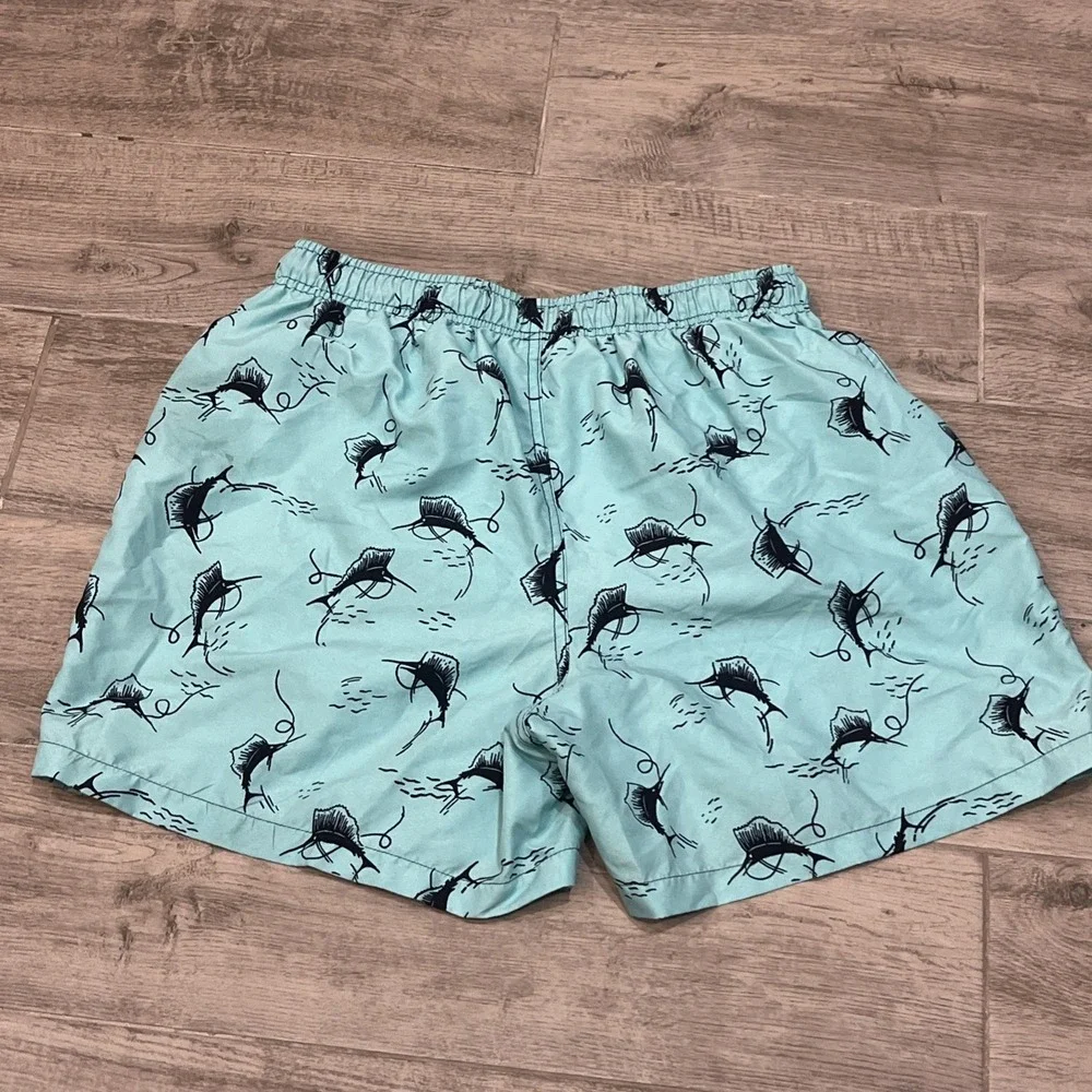 Panama Jack Swim Trunks Fish Print Aqua‎ Blue Swim Shorts Lined Size Medium